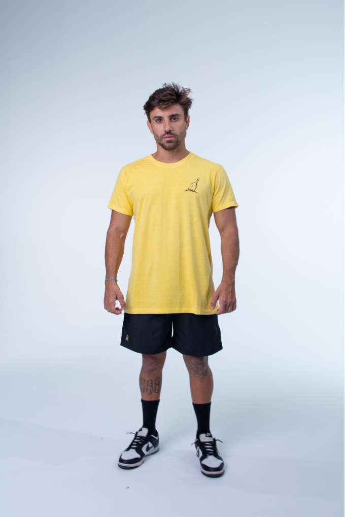 CAMISETAS MASCULINAS BONES COLLECTION AMARELO ESCURO GARRAFA